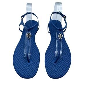 Tory Burch Marion Quilted Leather T-Strap Sandals Blue Beach 10